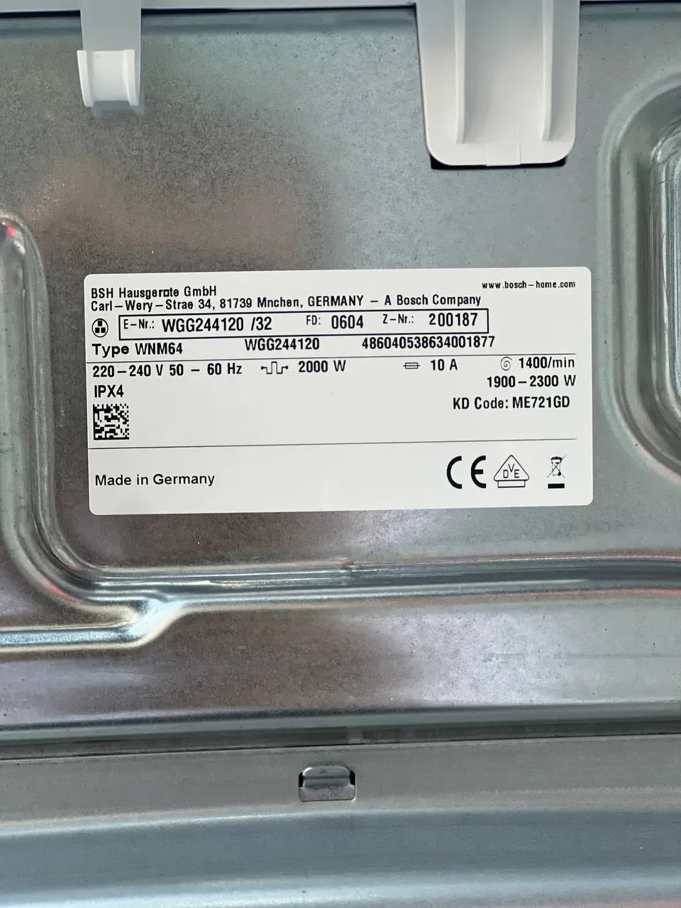 لباسشویی بوش WGG244120 سفید سری 6